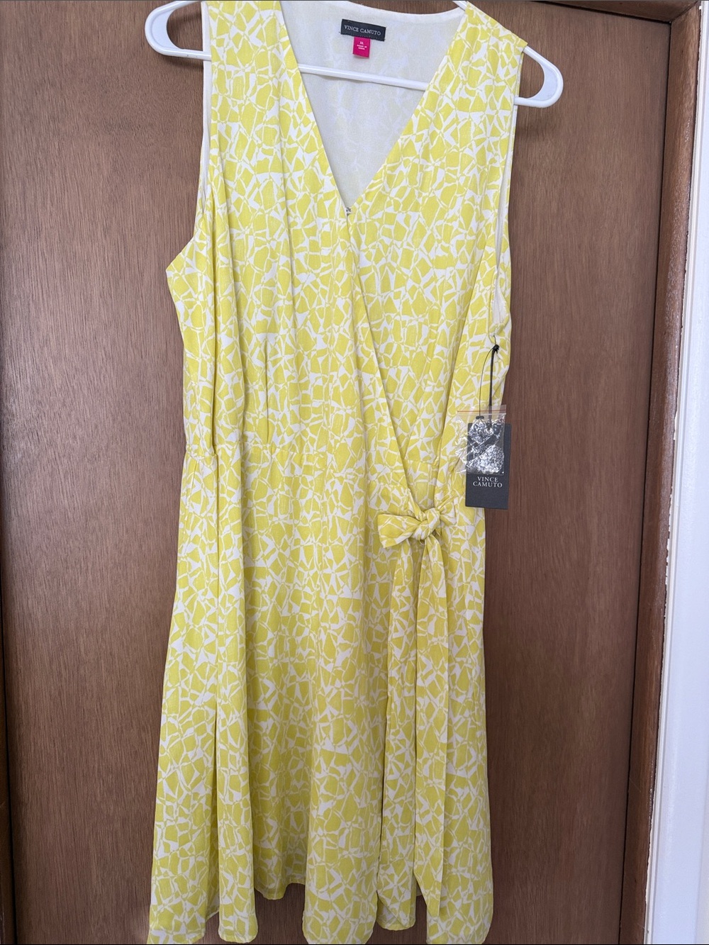 Vince Camuto Yellow and White Printed Wrap Dress NWT XL